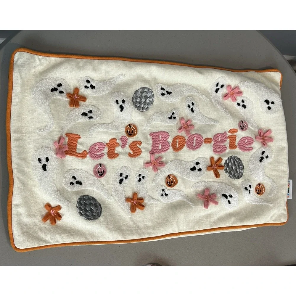 Novogratz Let's Boo-gie Ghost Throw Pillow Case Pink Orange 23
